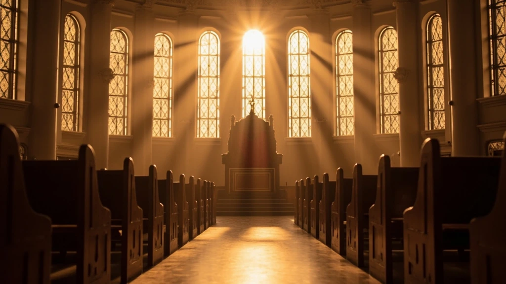 Morning light in a synagogue sanctuary facing the bimah